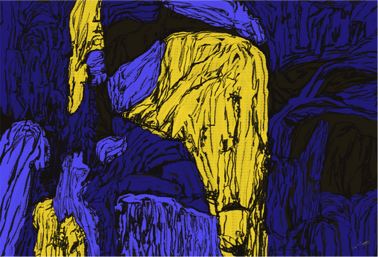 Blue–Yellow Stone Rhythm - Digital Art Print